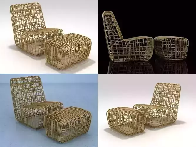 SuperElastica chair and stool made of rattan