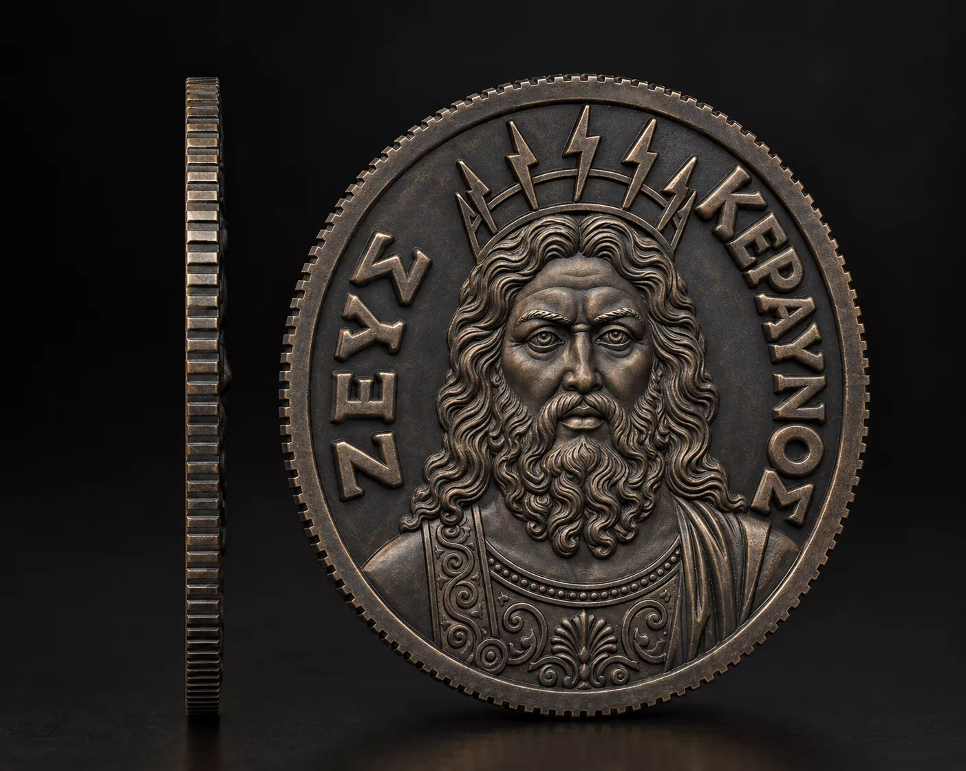 Zeus King of the Gods and Thunder Coin 3D print model