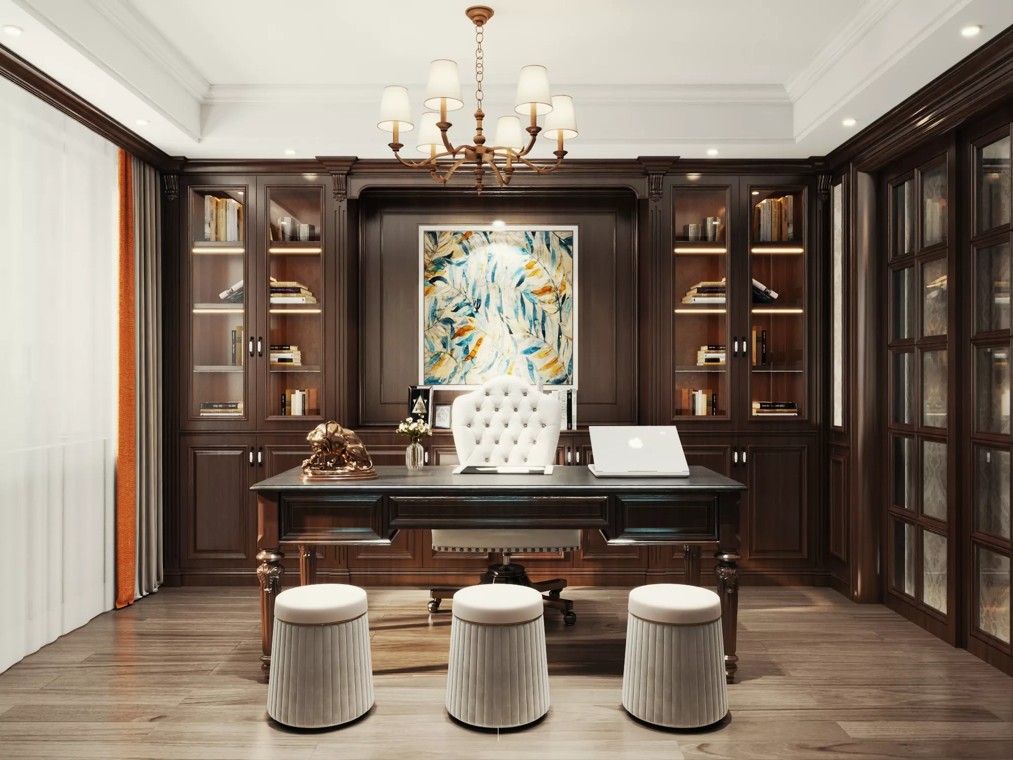 Classic Dark Wood Home Office Interior 3D model
