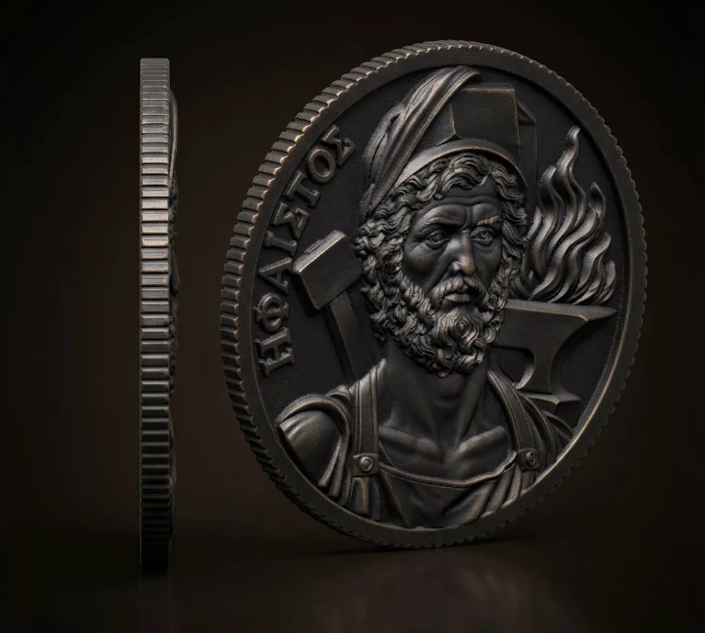Hephaestus God of Forge and Metallurgy Coin 3D print model