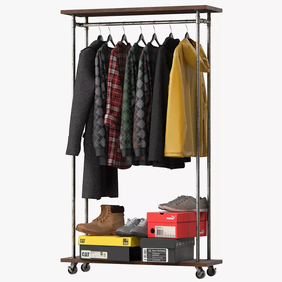 Industrial Clothes Rail Rack 3D model