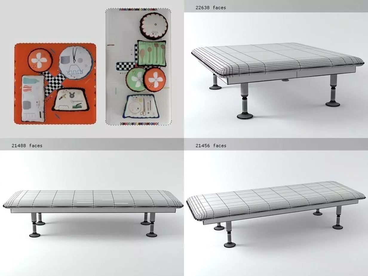 Charpoy bench with cross 3D model_2
