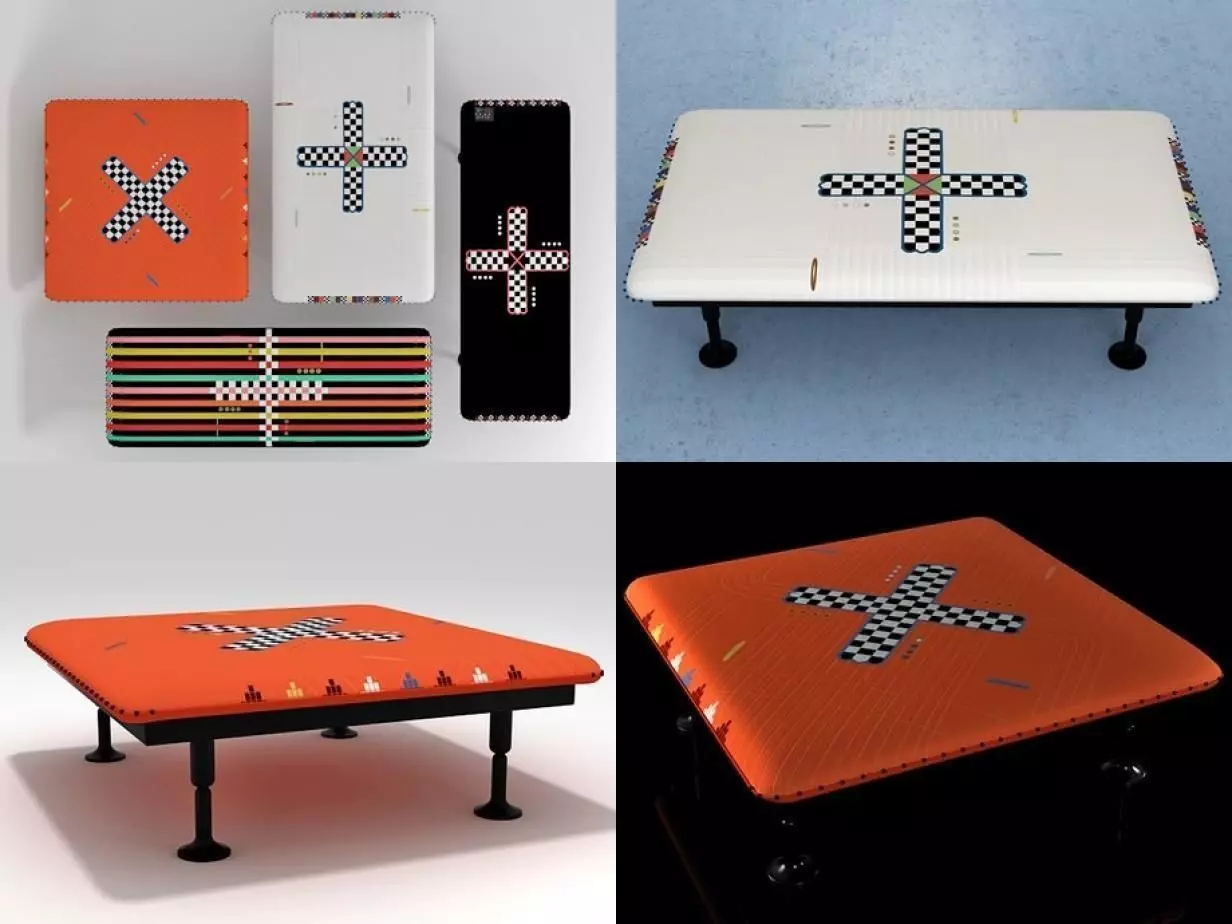 Charpoy bench with cross 3D model_0