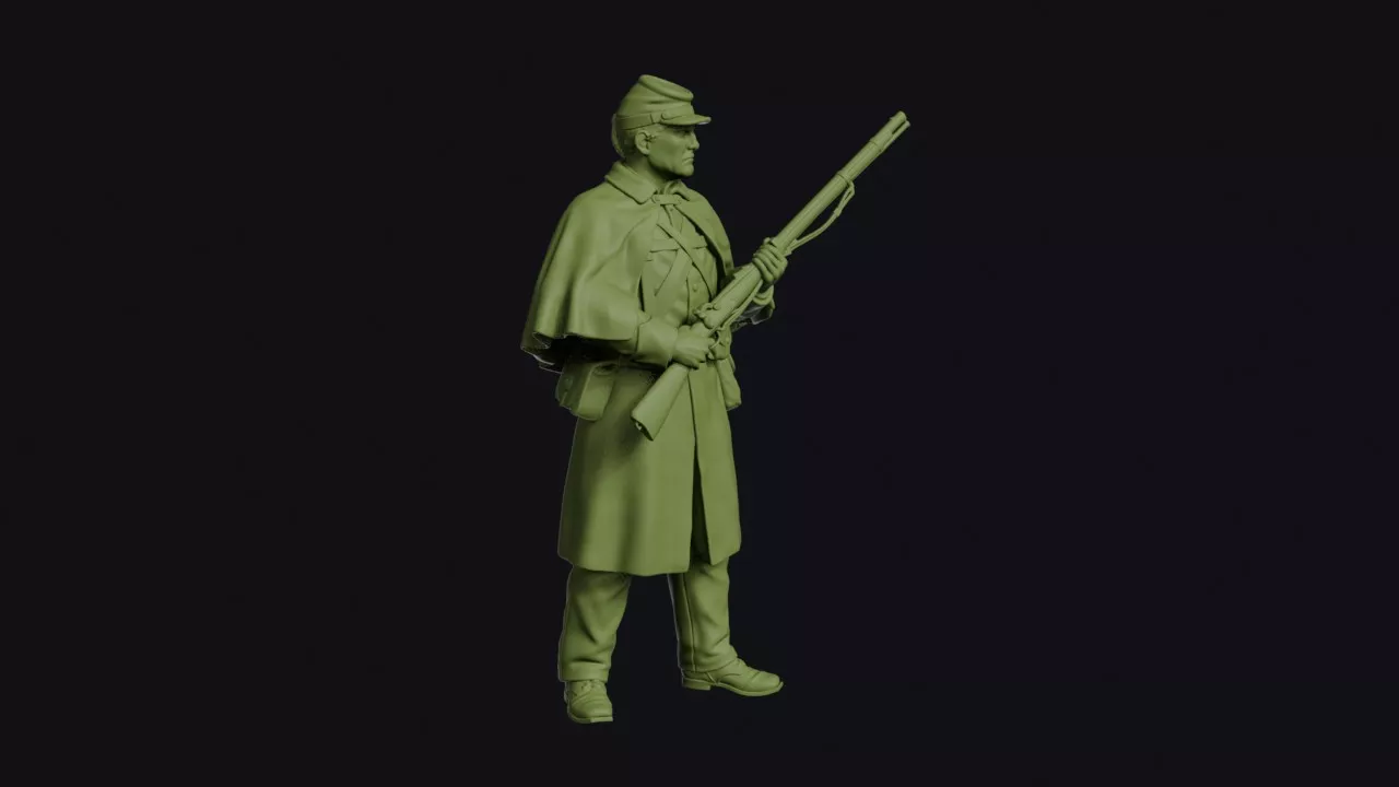 Union Infantryman in a Greatcoat with a Cape Standing Sentry 3D print model