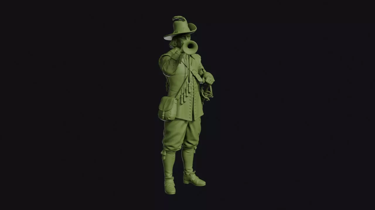 Thirty Years War Trumpeter with a Straight Trumpet Raised in 3D print model