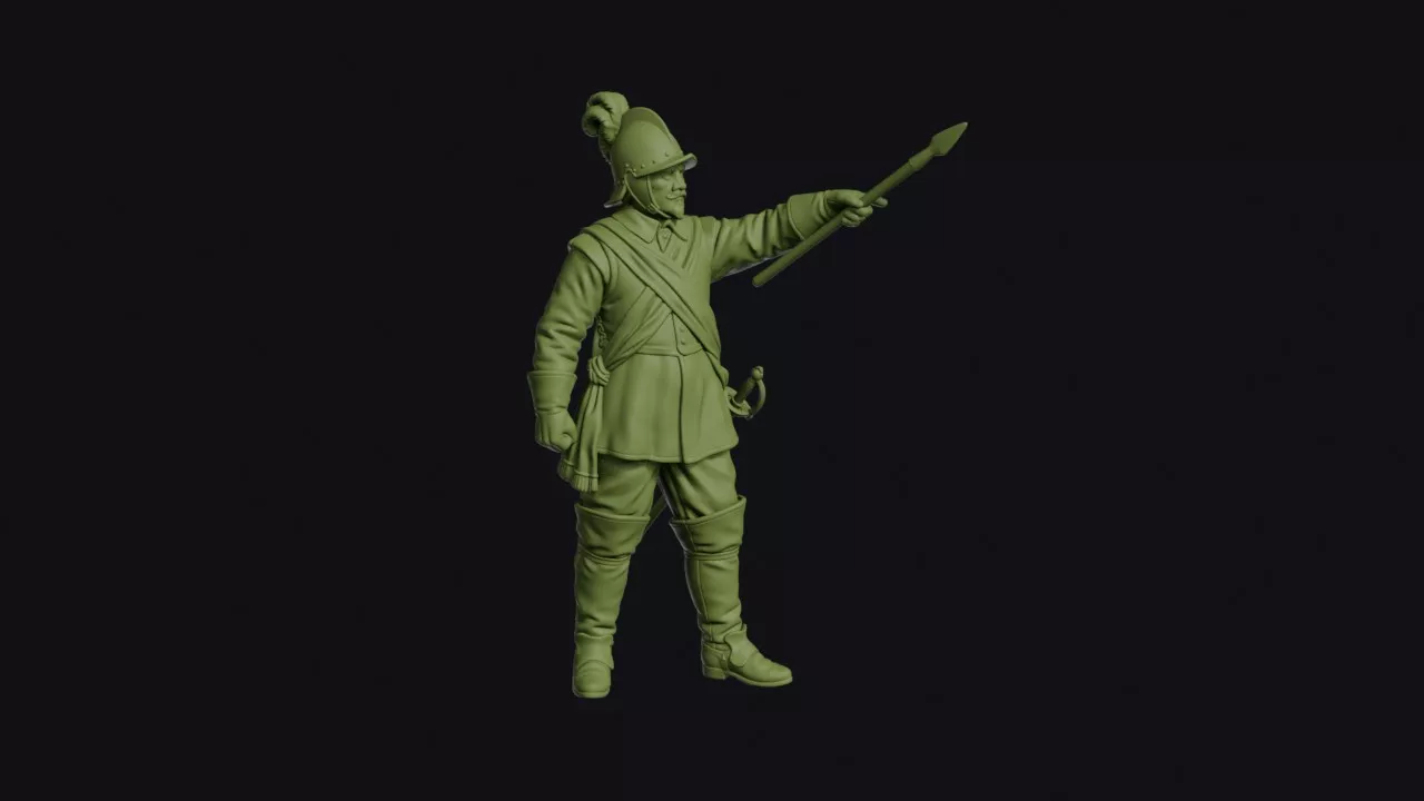 Thirty Years War Officer Pointing with a Leading Staff in Sash 3D print model