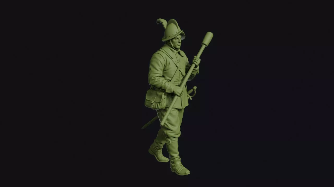 Swedish Leather-Gun Crewman Carrying a Small Cartridge Bag and 3D print model