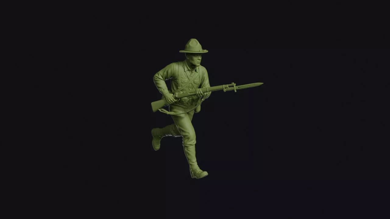 Spanish-American War US Infantryman Charging with Bayonet 3D print model