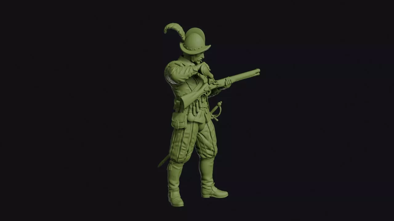 Spanish Tercio Arquebusier Pouring Powder from a Flask Into the 3D print model