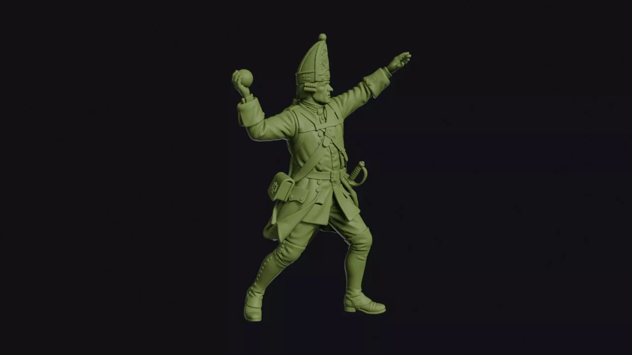 Spanish Succession British Grenadier Lobbing a Grenade Overarm 3D print model
