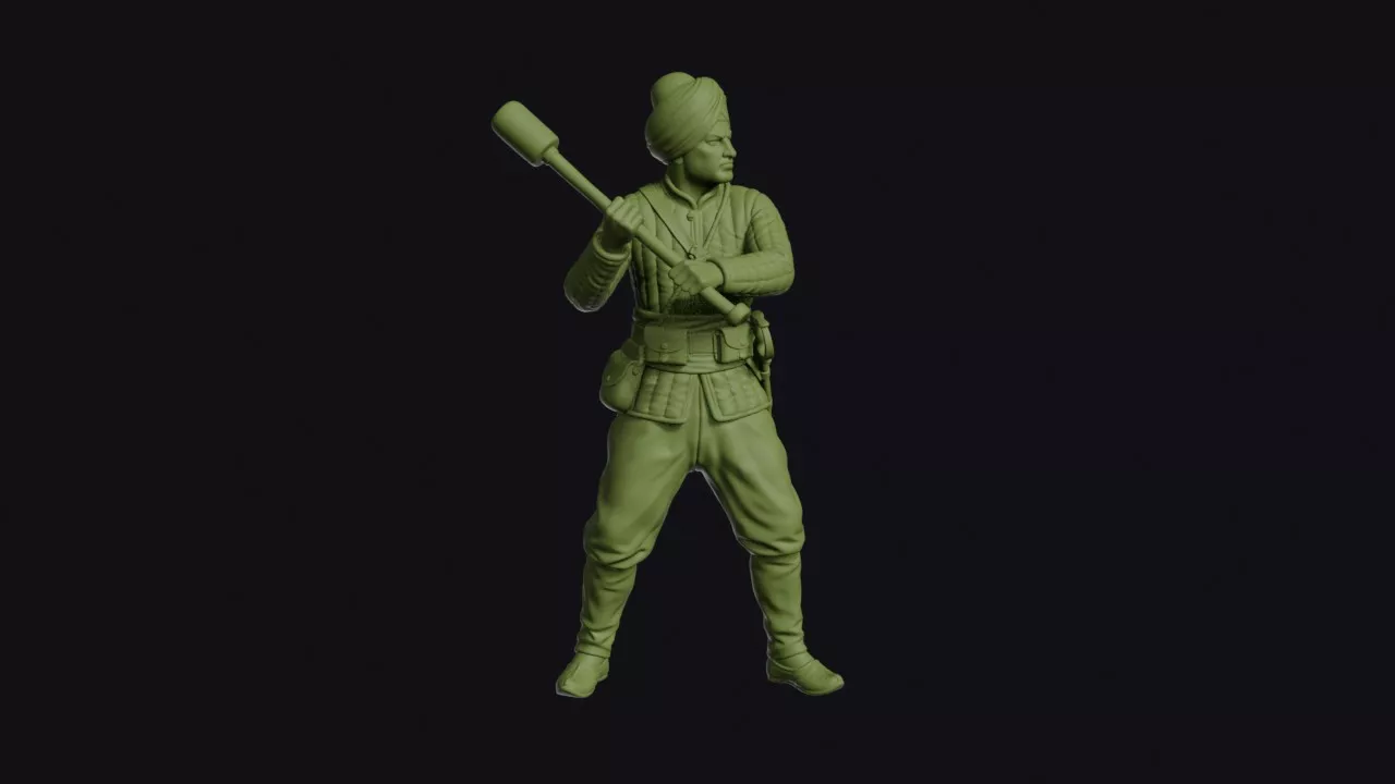 Sikh Khalsa Artilleryman of 1845 with a Rammer at the Ready in 3D print model