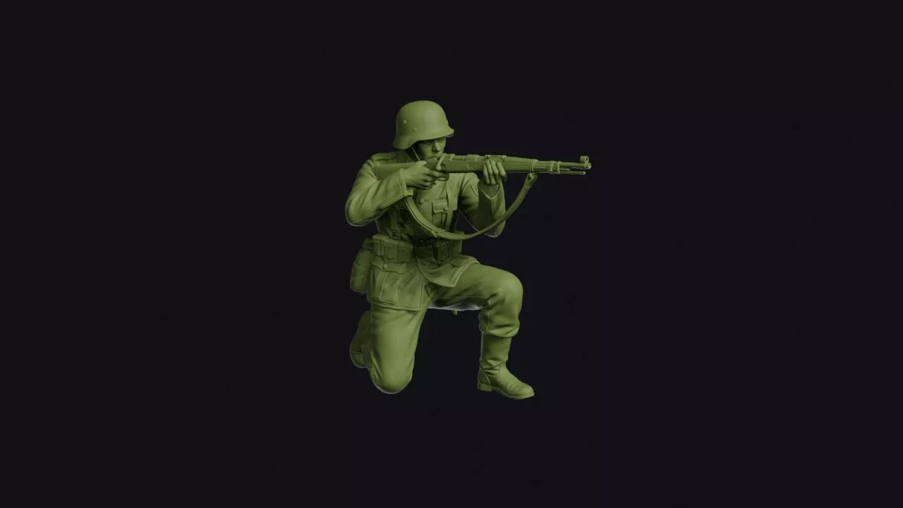 Second World War Spanish Blue Division Soldier Kneeling to Fire 3D print model