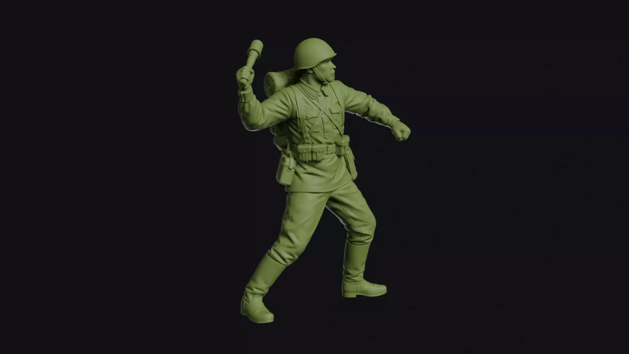 Second World War Soviet Infantryman Throwing a Grenade 3D print model