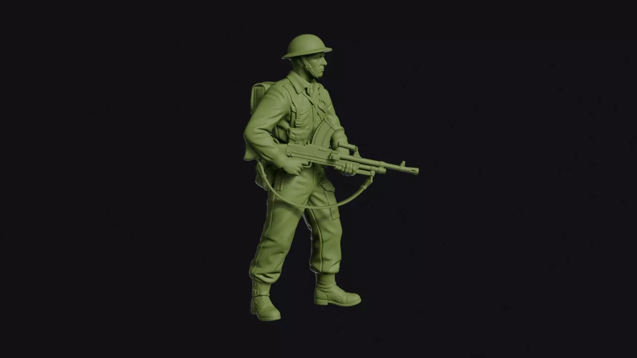 Second World War Polish Second Corps Infantryman with a Bren 3D print model