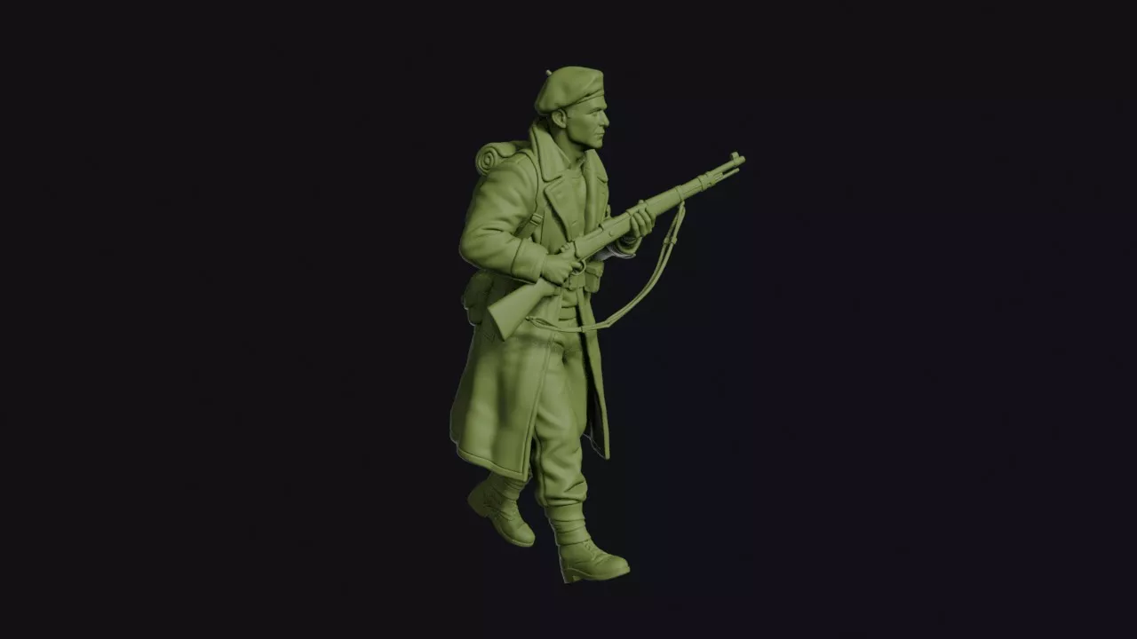 Second World War Greek Resistance Fighter with a Rifle in Beret 3D print model