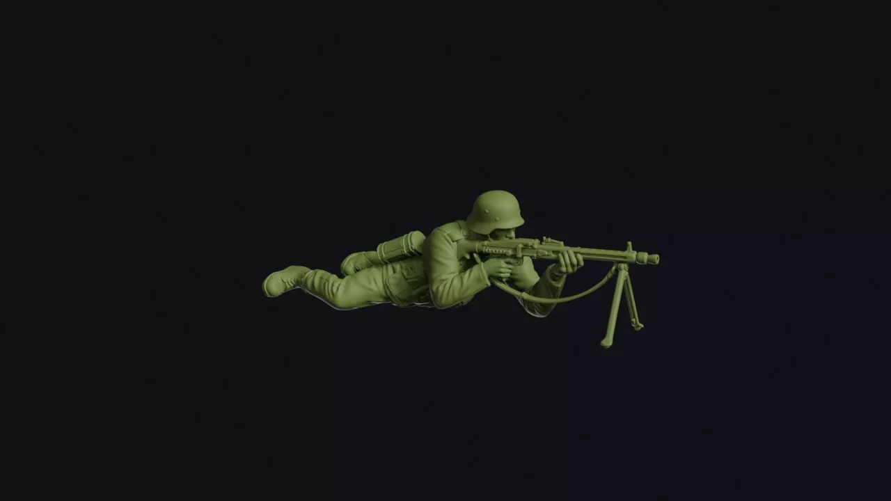 Second World War German Machine Gunner Firing an MG34 from a 3D print model