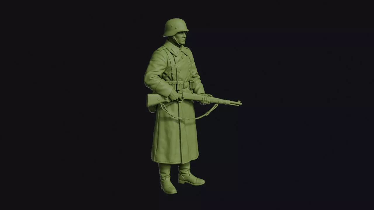 Second World War German Infantryman Standing Sentry in a 3D print model
