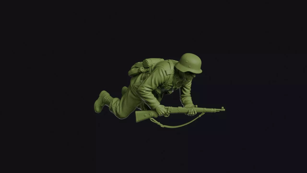 Second World War German Infantryman Crawling Forward with a 3D print model