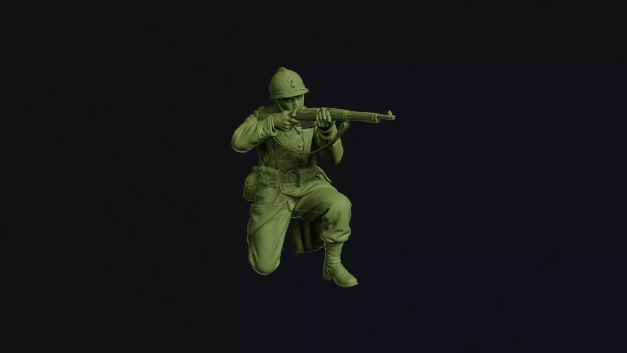 Second World War French 1940 Infantryman Kneeling to Fire 3D print model