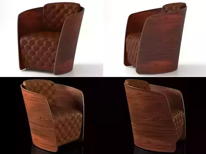 Sir swivel chair in wood and leather 3D model