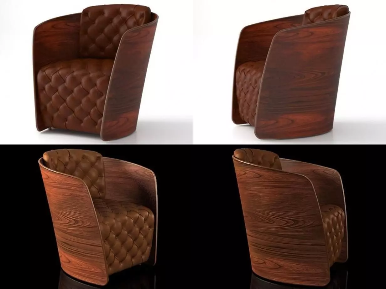 Sir swivel chair in wood and leather 3D model_0