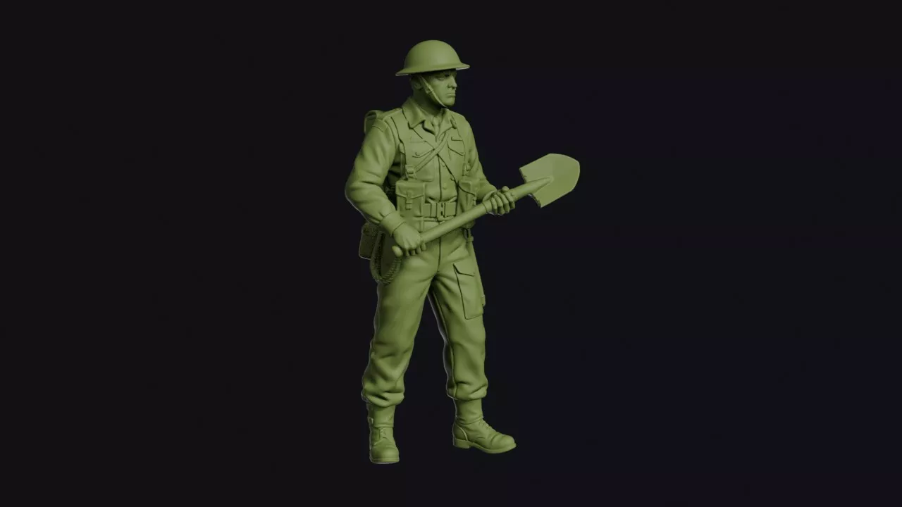 Second World War British Engineer with a Spade in Brodie Helmet 3D print model