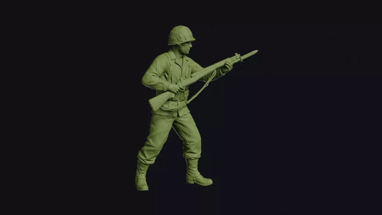 Second World War American Marine Fixing a Bayonet 3D print model