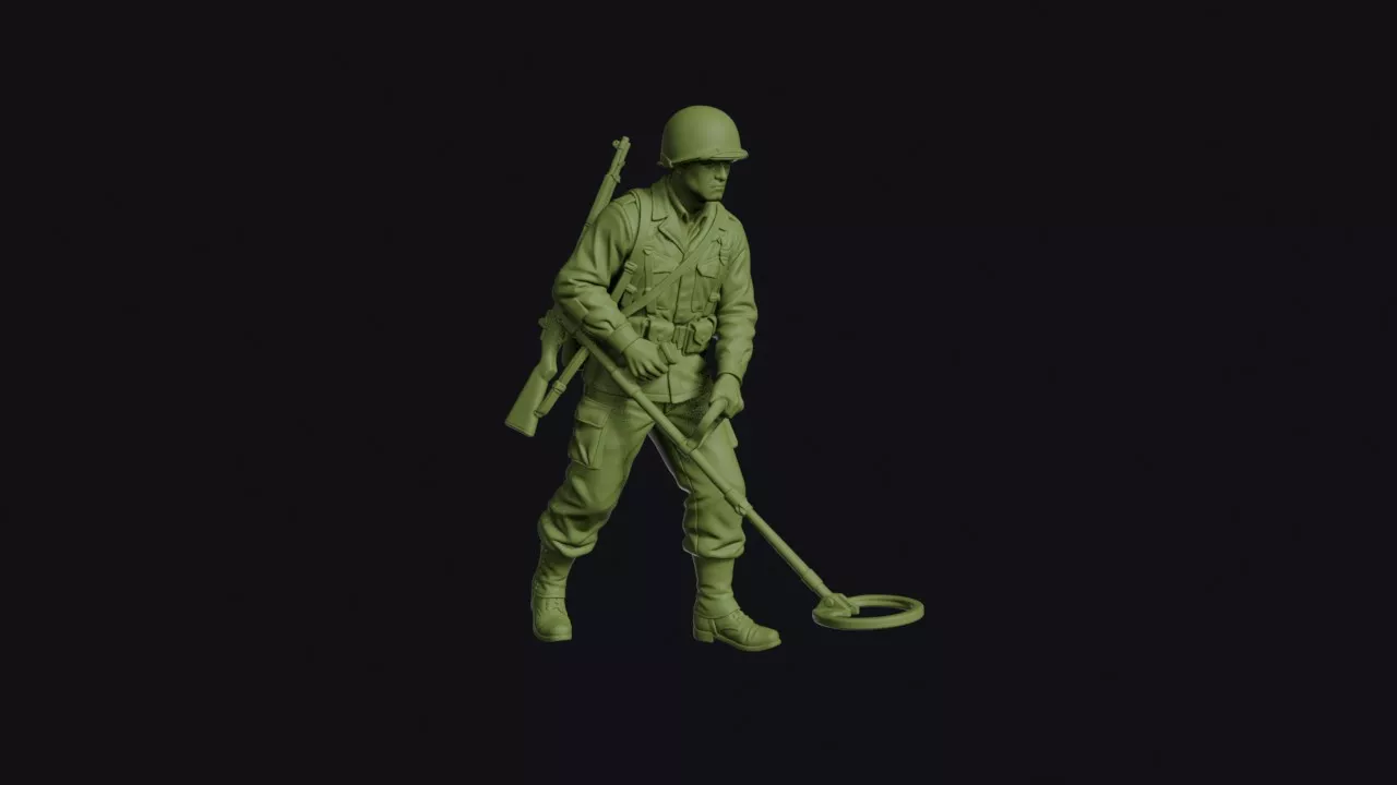 Second World War American GI with a Mine Detector in M1 Helmet 3D print model