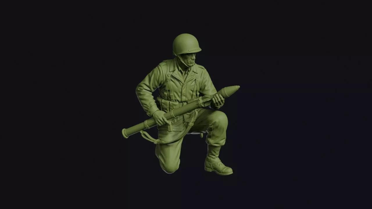 Second World War American GI Loading a Bazooka Kneeling Behind 3D print model