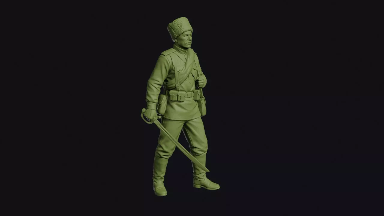 Russian Civil War White Cossack Dismounted with Papakha and 3D print model