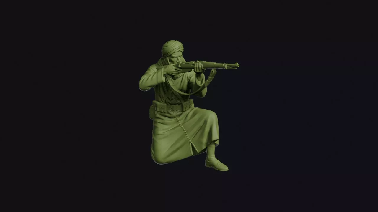 Rif War Berber Fighter Kneeling to Fire with Turban and Djellaba 3D print model