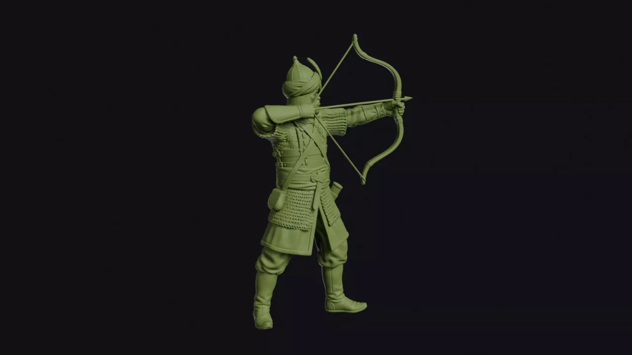 Ottoman Sipahi Dismounted with Drawing a Composite Bow to the 3D print model