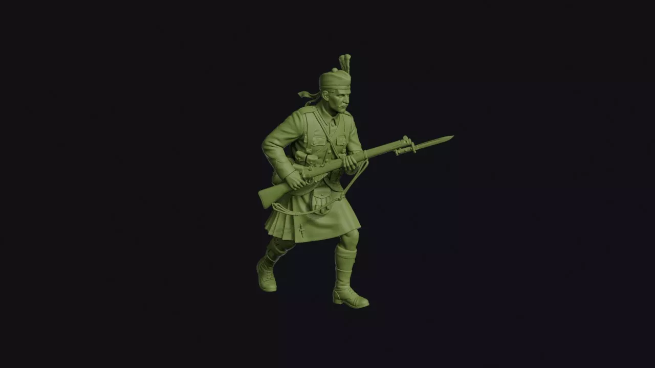 North-West Frontier Highlander Charging with Bayonet Levelled 3D print model