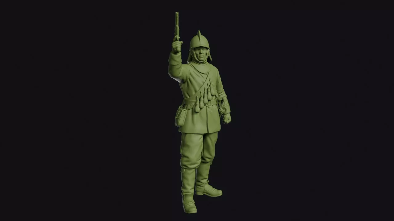 New Model Army Trooper Dismounted with Pistol Raised Skyward in 3D print model