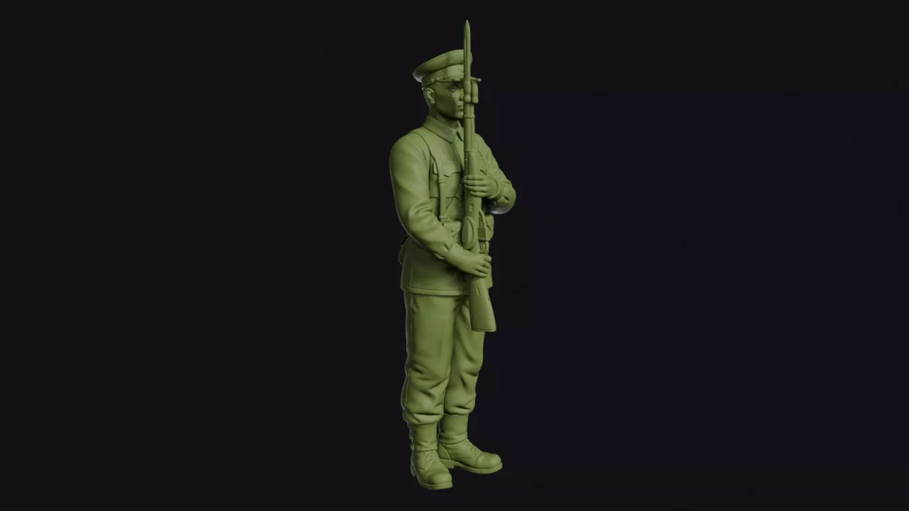Korean War North Korean Infantryman at Present Arms in Peaked 3D print model
