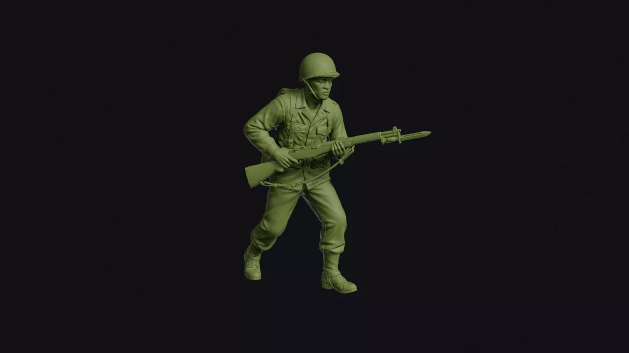 Korean War Filipino Infantryman Charging with Bayonet in M1 3D print model