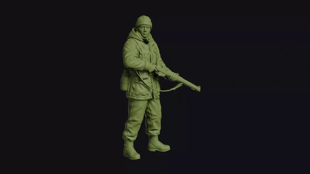 Korean War British Infantryman in a Parka with a Rifle and Cap 3D print model