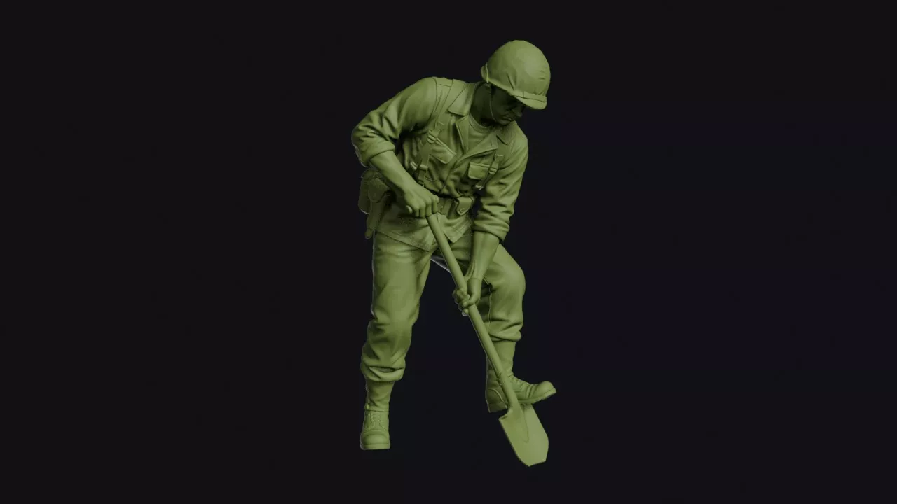 Korean War American GI with a Spade Digging 3D print model