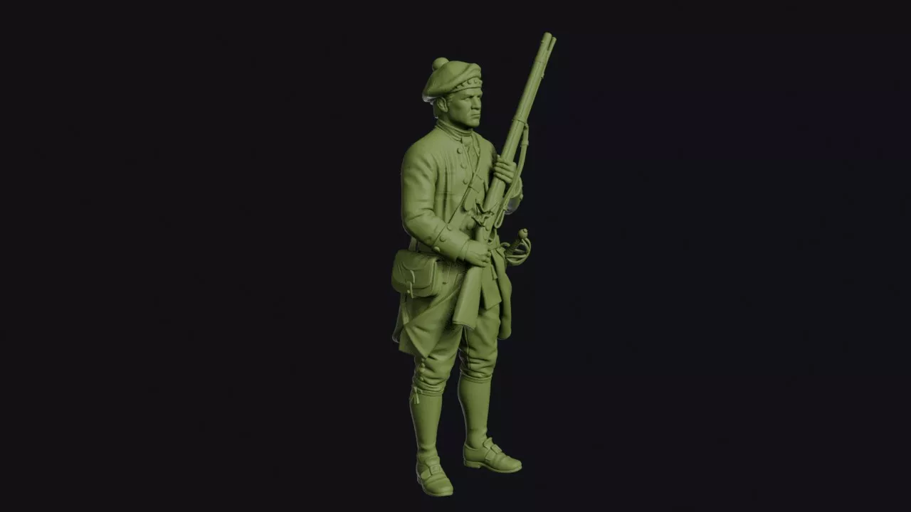 Jacobite Lowland Infantryman of 1745 at Present Arms in Bonnet 3D print model