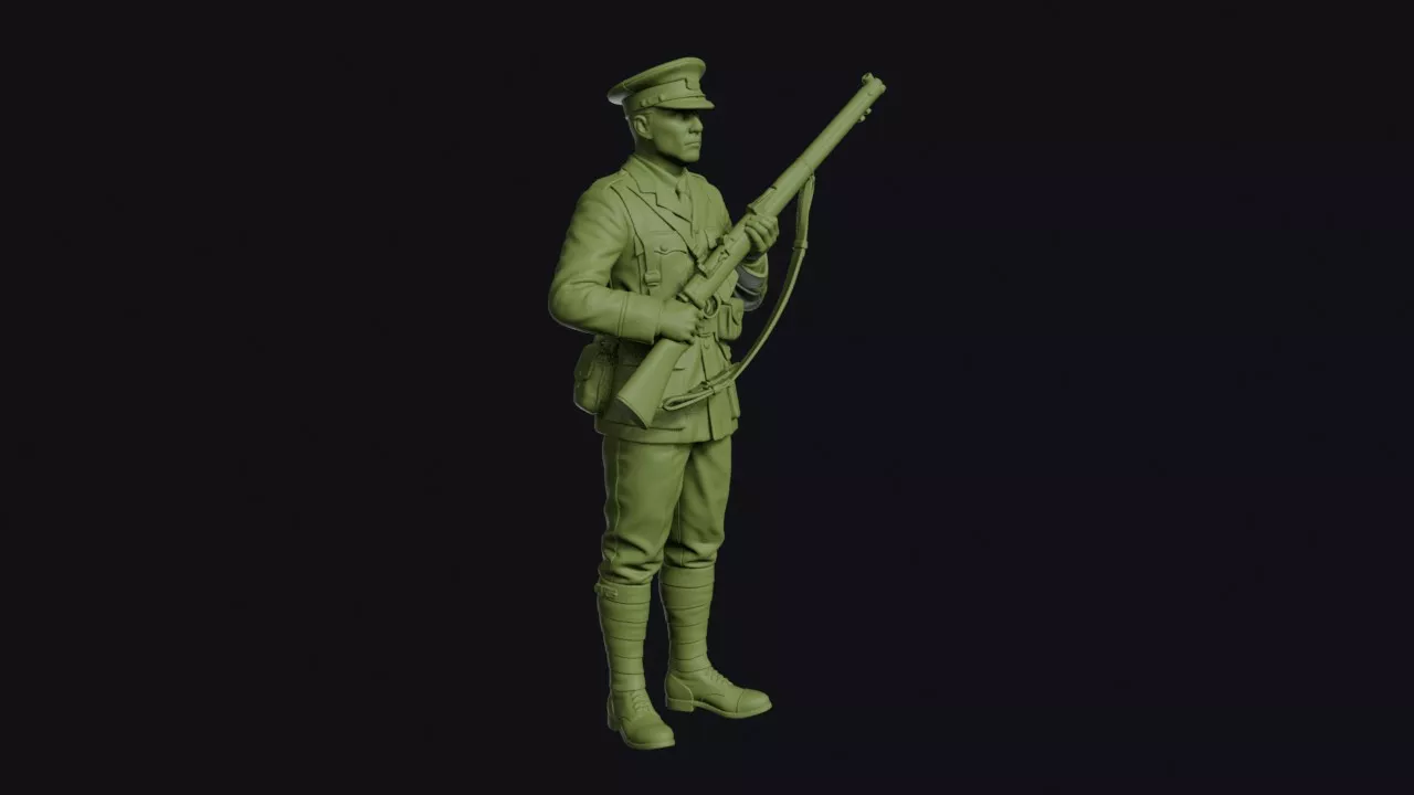 Irish Civil War Free State Soldier at Present Arms in Peaked 3D print model