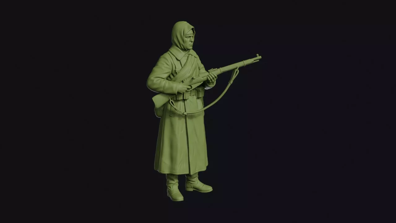 Great War Russian Infantryman Standing Sentry in a Greatcoat 3D print model