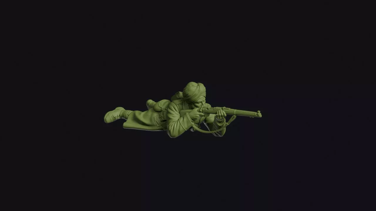 Great War Indian Army Sepoy Lying Prone Firing 3D print model