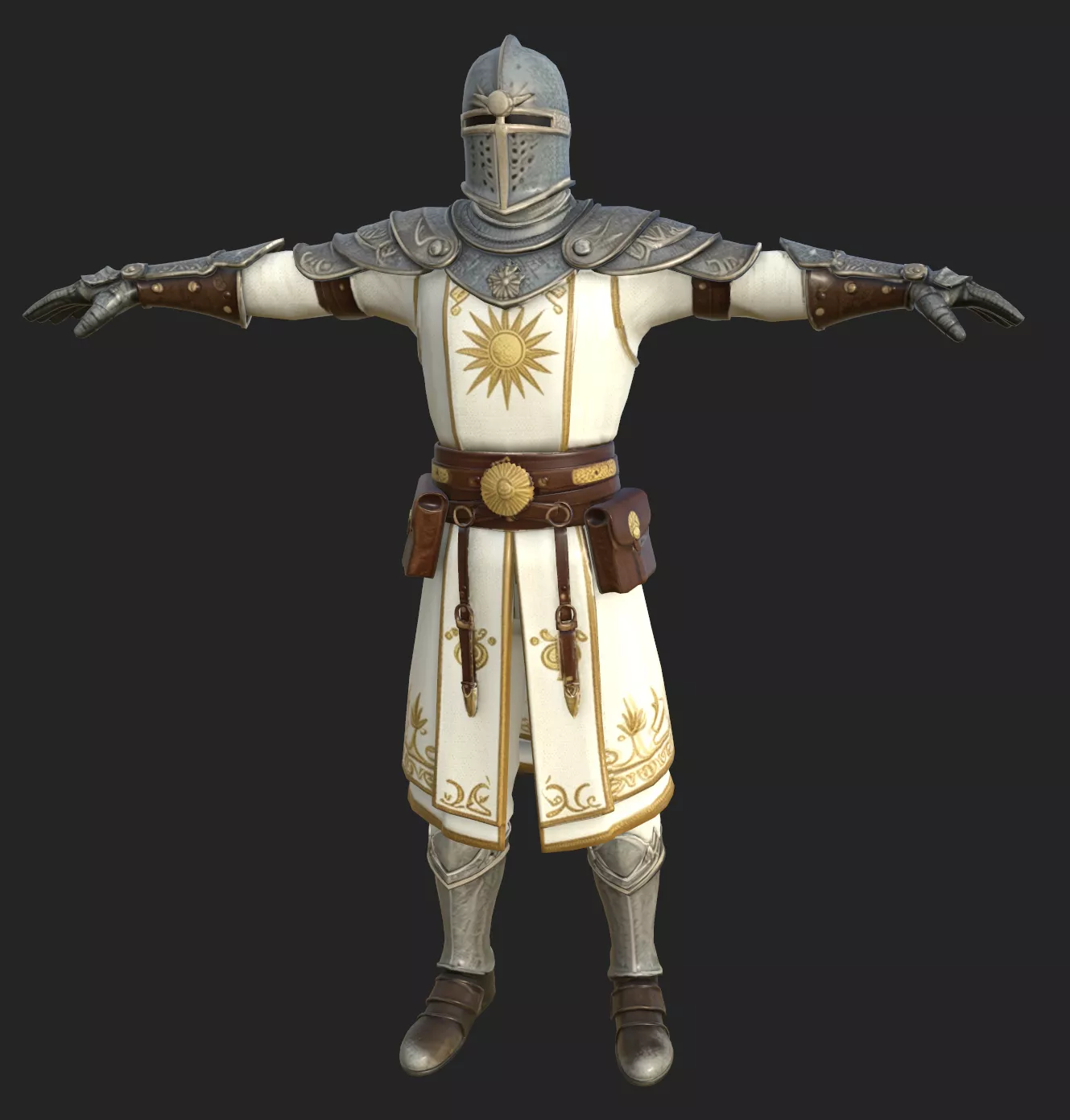 Rigged Animated PBR Medieval Knight Sun Templar Low-poly 3D model