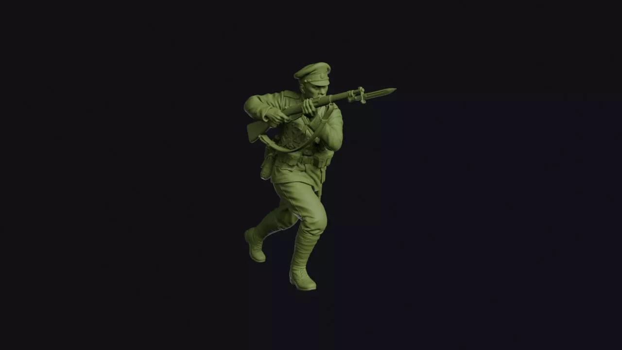 Great War Bulgarian Infantryman Charging with Bayonet in Peaked 3D print model