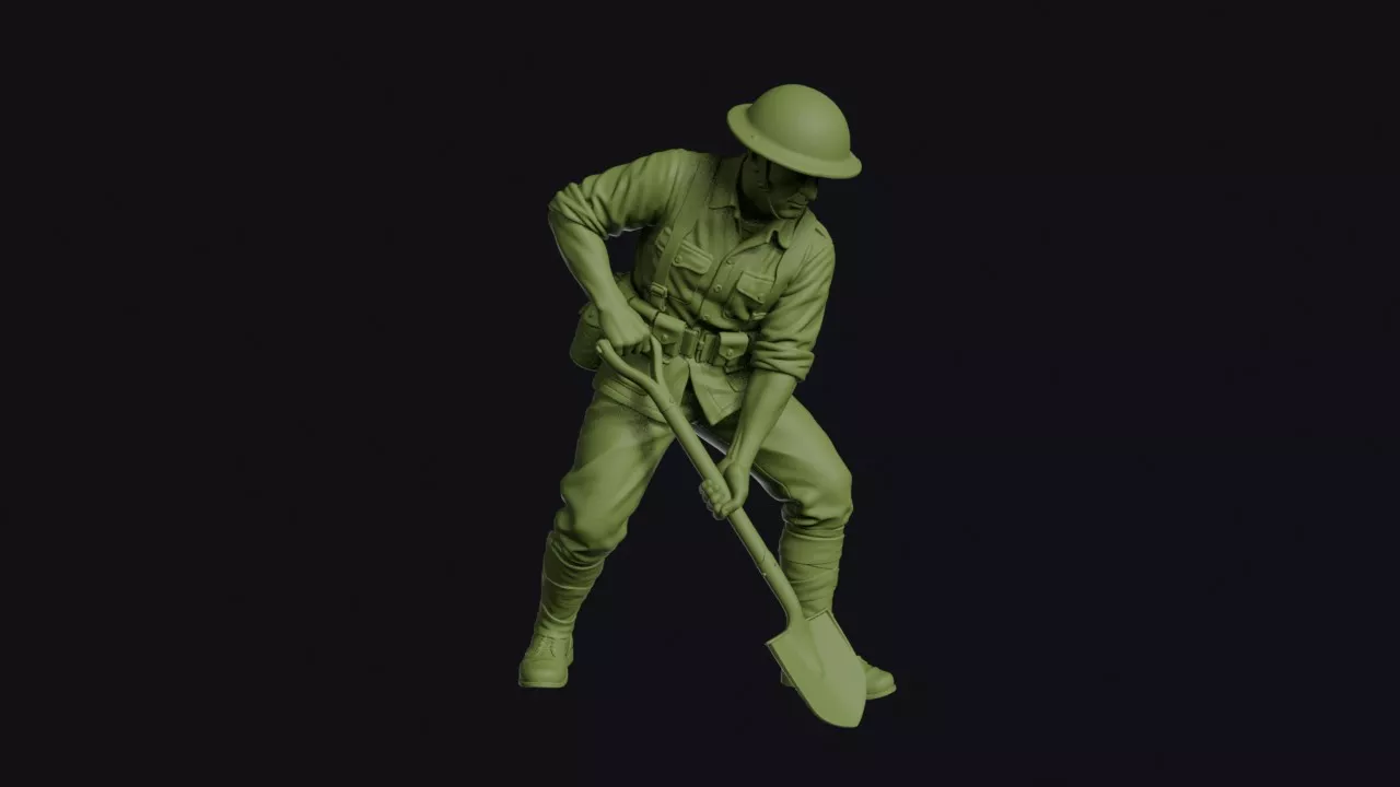 Great War American Doughboy with a Spade Digging a Foxhole 3D print model
