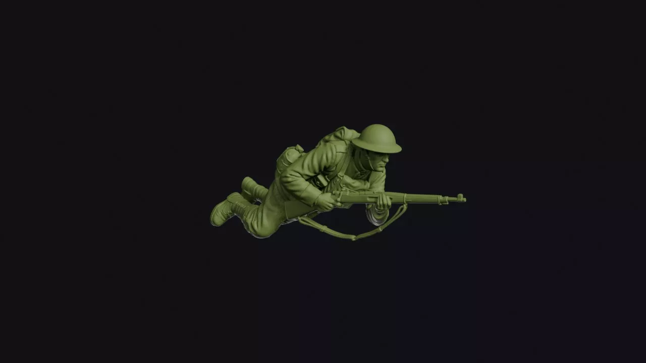 Great War American Doughboy Crawling Forward on his Elbows with 3D print model