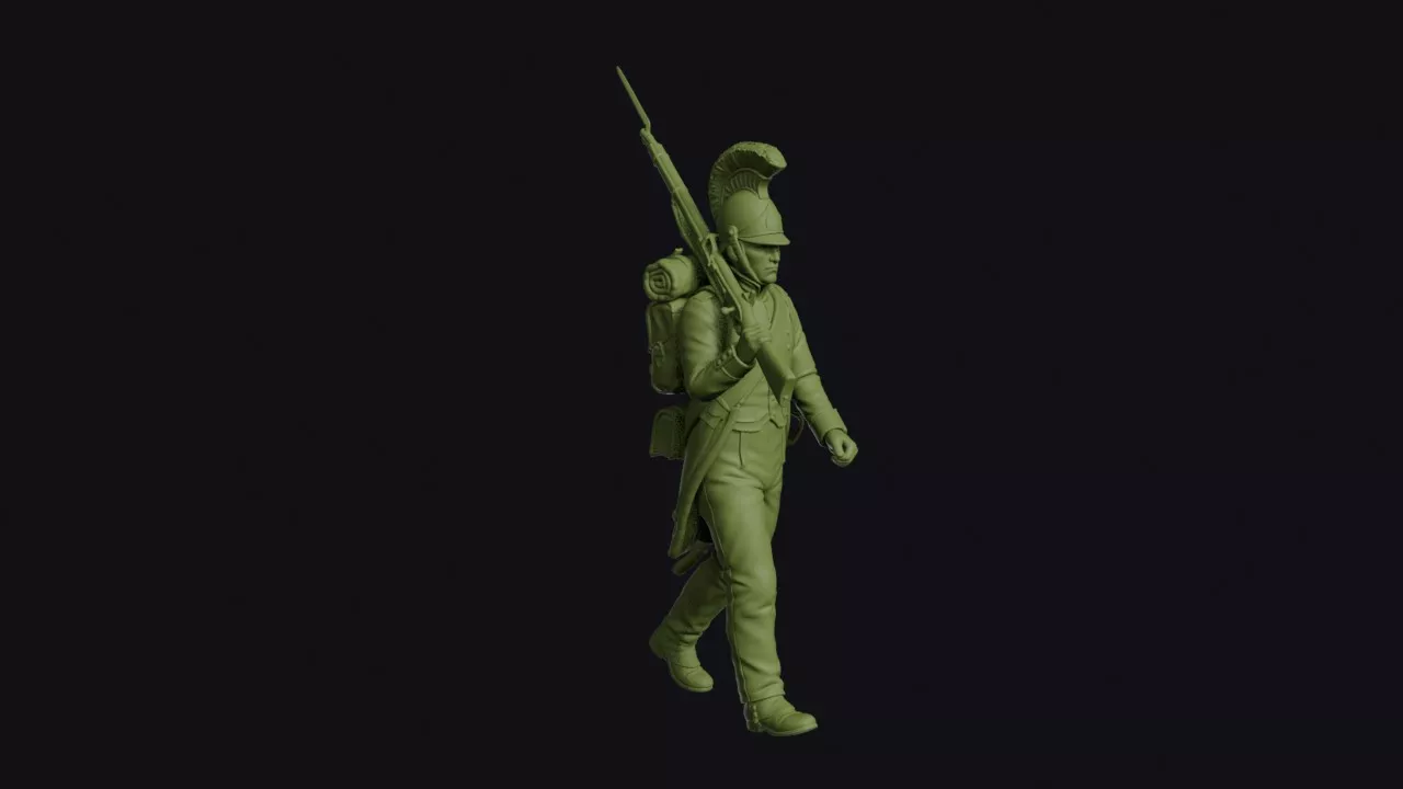 French Baden Infantryman Marching with Crested Helmet and Blue 3D print model