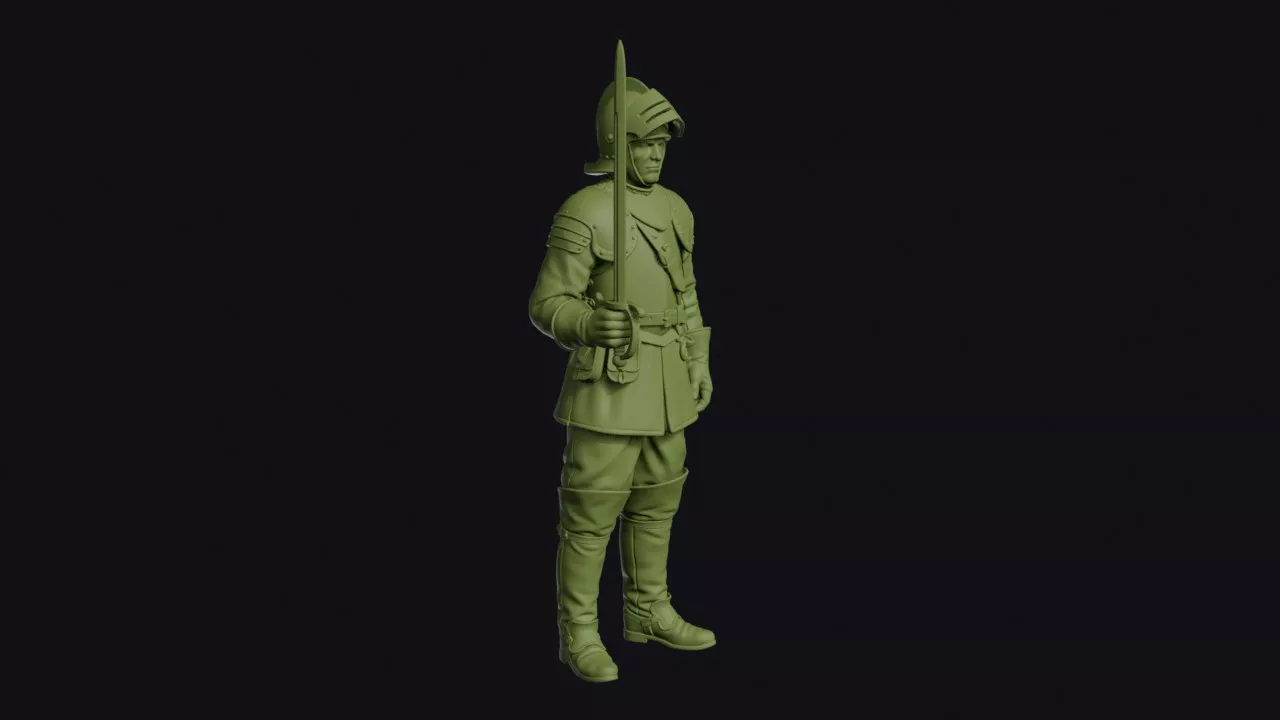 English Civil War Ironside Trooper Dismounted with Sword Drawn 3D print model