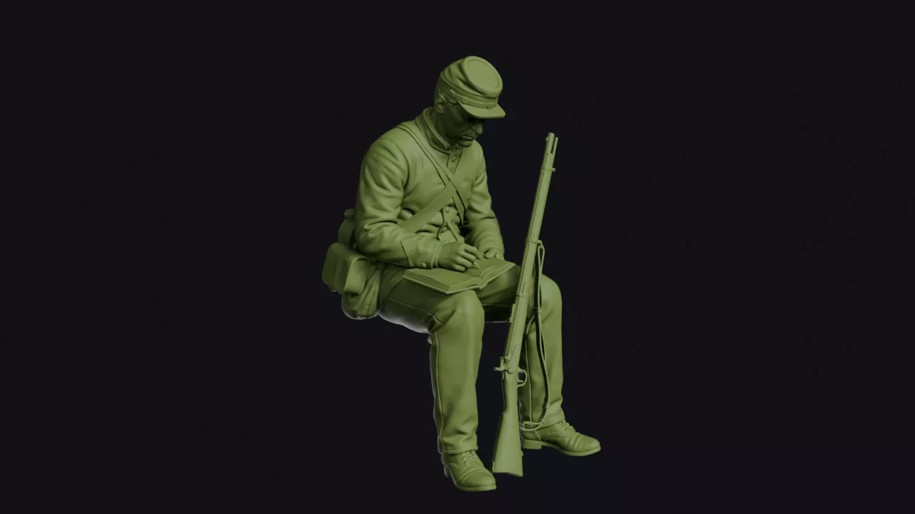 Civil War Infantryman Writing in a Diary with a Pencil Seated 3D print model