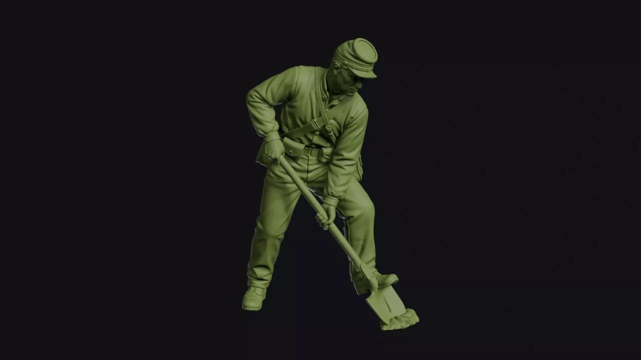 Civil War Infantryman with a Spade Digging a Rifle Pit 3D print model